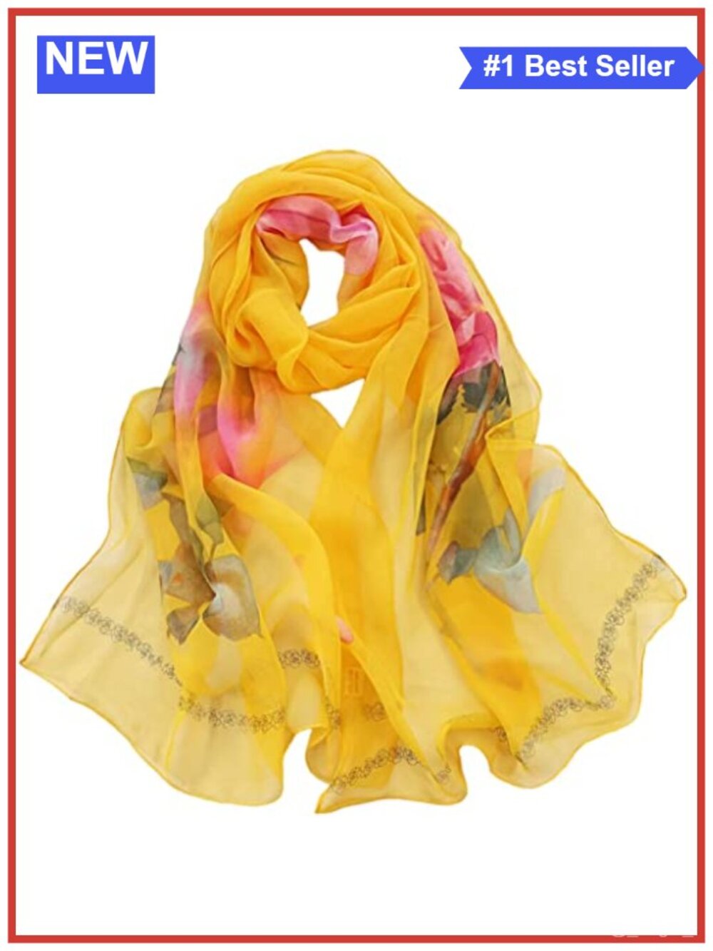 Women's Lightweight Floral Print Scarf Polyester Shawl 63x19